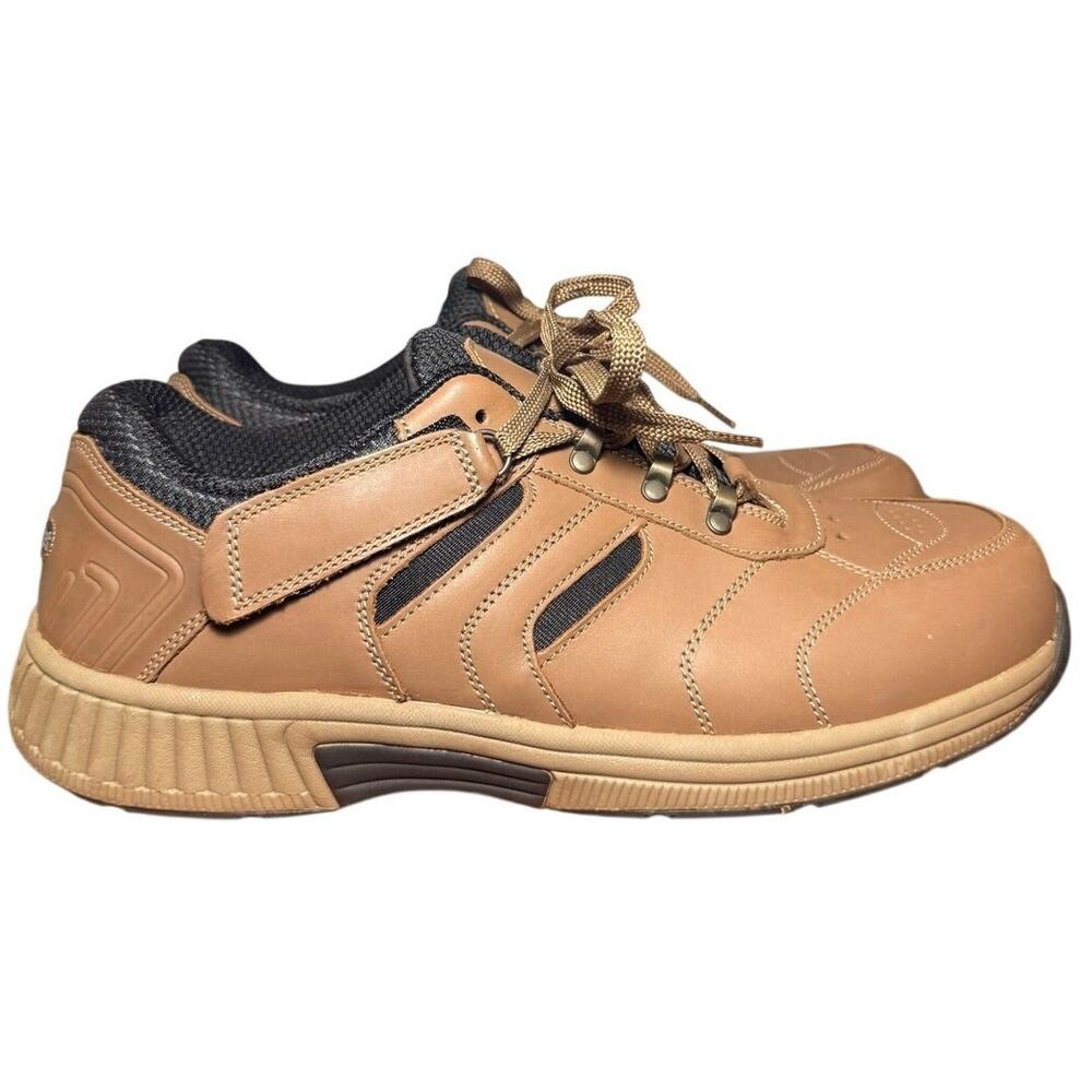 Orthofeet Edgewater 644 Men's 12 Wide 2E Brown Leather Tie-Less Walking Shoes